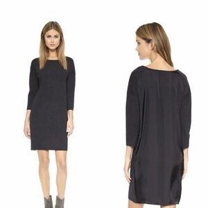 Vince Black Long Sleeve Boatneck Shift Dress